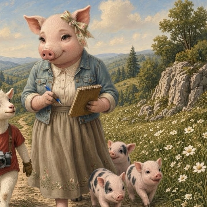 Louise the sow with her inventory pad